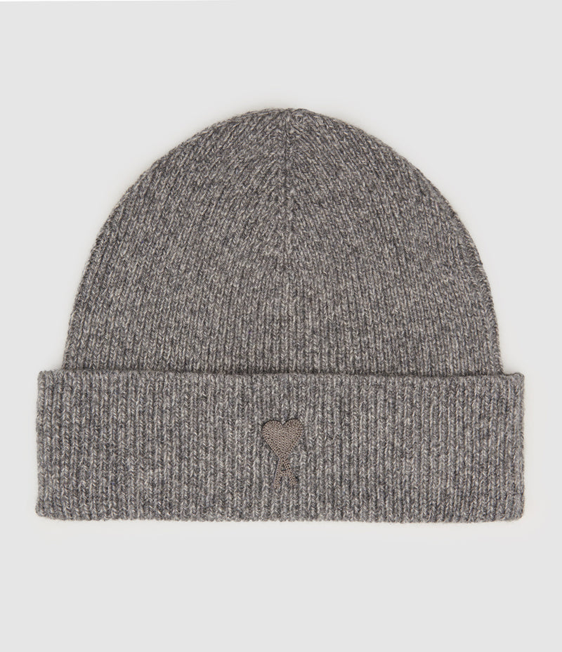 Ami Paris - Bonnet Ami De Cœur Cachemire Gris Chiné - Femme