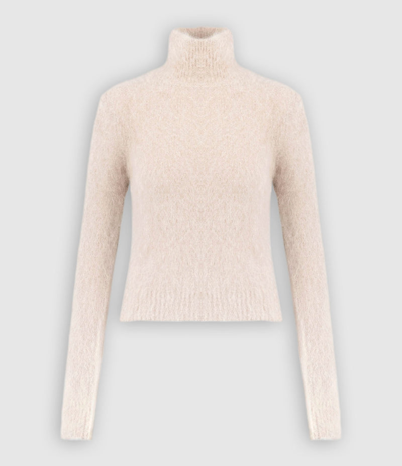 Ami Paris - Pull En Alpaga Mohair Brosse Beige - Femme