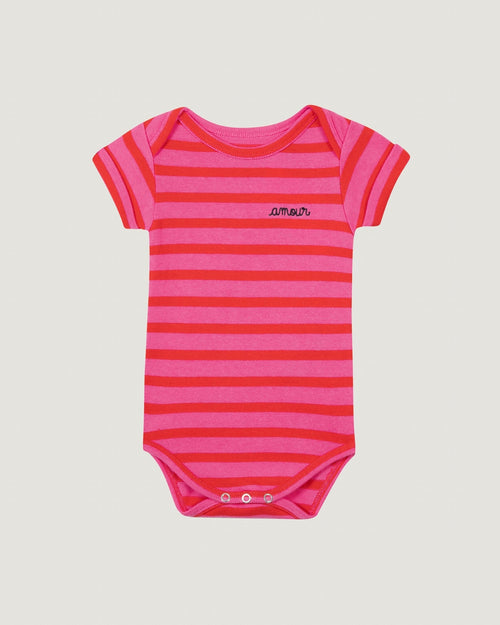 "amour" short-sleeved calmette onesie#color_geranium-red