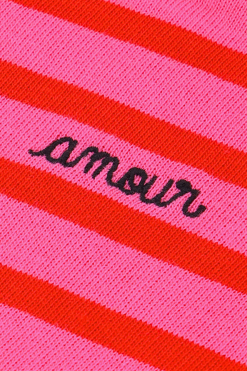 "amour" short-sleeved calmette onesie#color_geranium-red