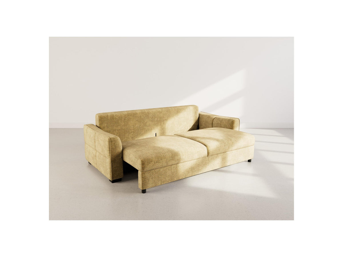 Anatole - Canapé Droit Convertible Avec Coffre - 3 Places - Velours Texturé - Jaune