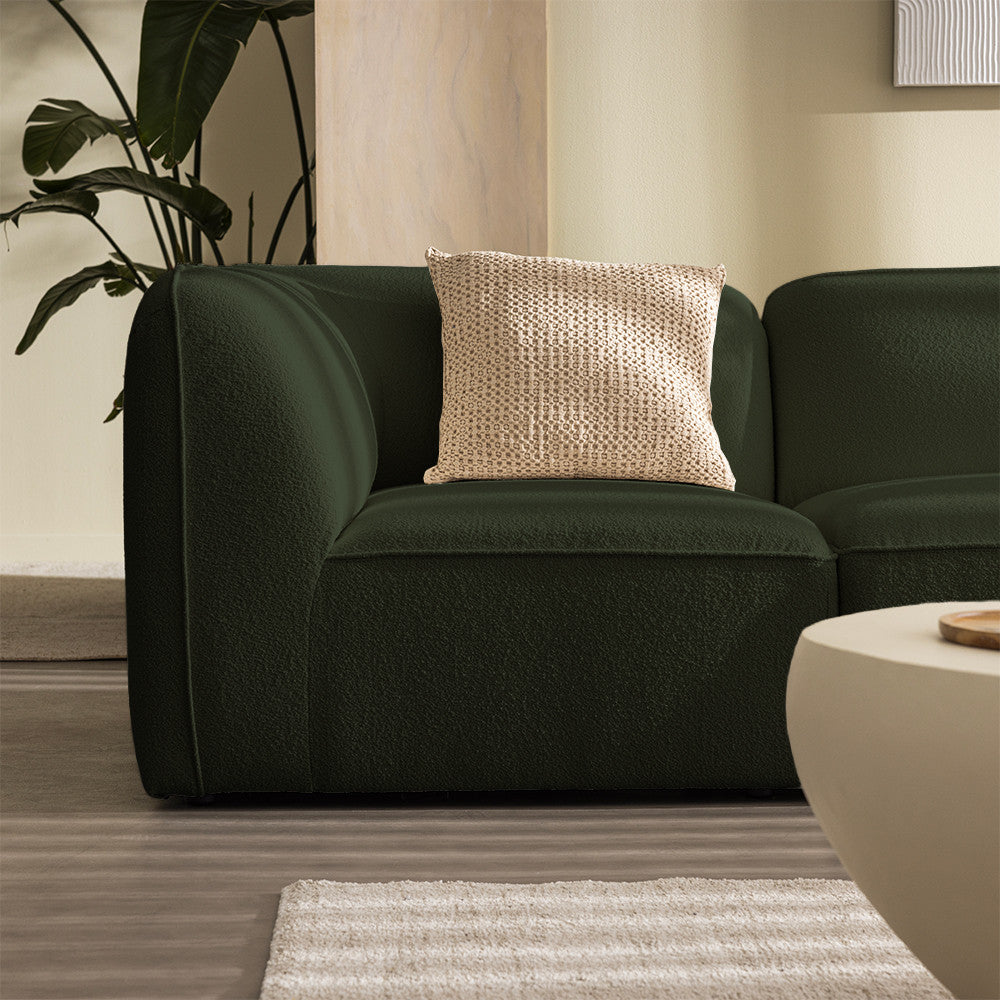 Noor - Módulo de esquina reversible para sofá modular - Tela bouclé - Verde caqui