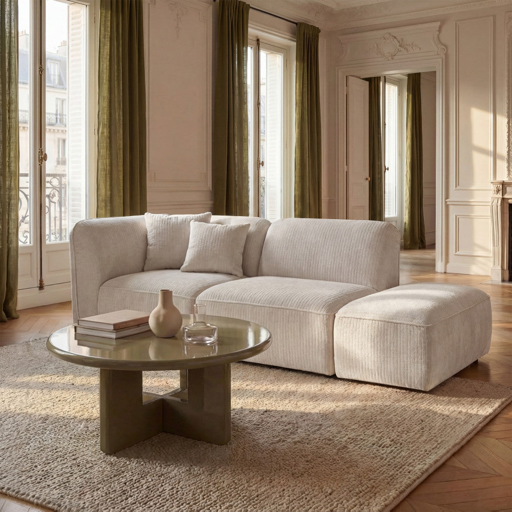 Noor - Reversible Corner Unit for Modular Sofa - Corduroy - Ecru