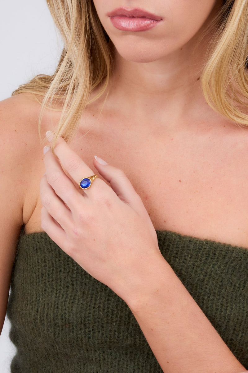 Bague Ovale En Cristal Bleu