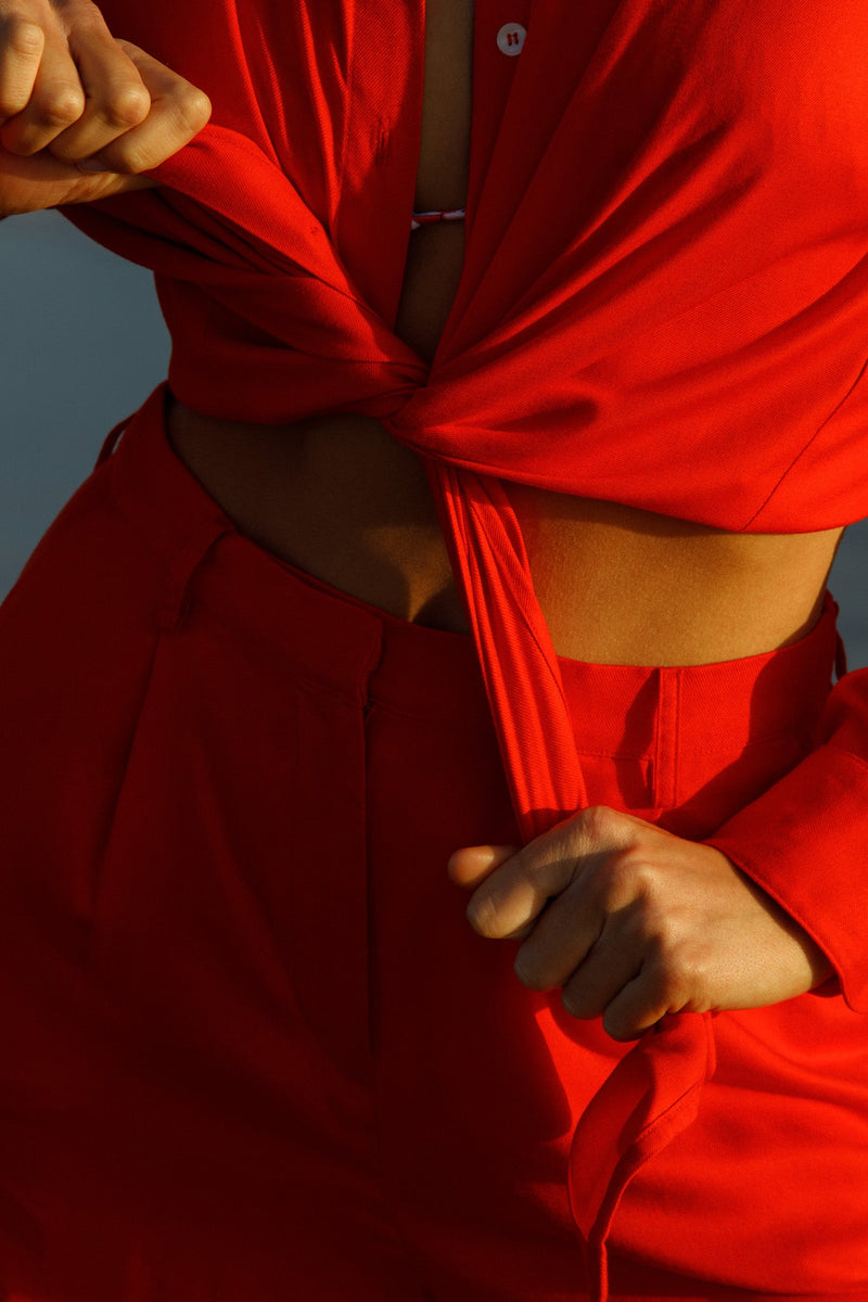 anja prêt à porter blouse la dévouée orange close up shoot