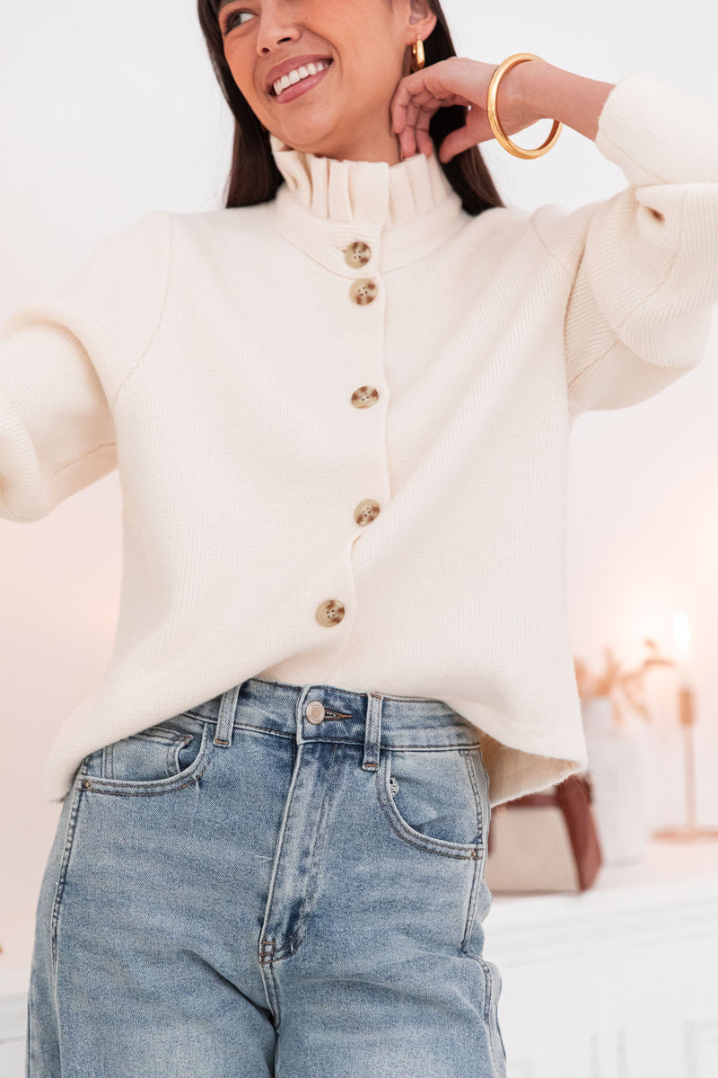 ANOUCK Écru - Cardigan Col Victorien