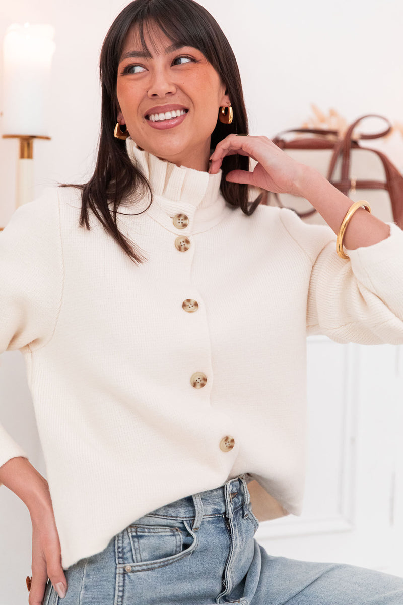 ANOUCK Écru - Cardigan Col Victorien