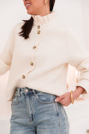 ANOUCK Écru - Cardigan Col Victorien