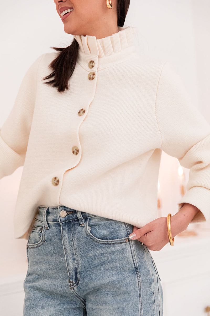 ANOUCK Écru - Cardigan Col Victorien