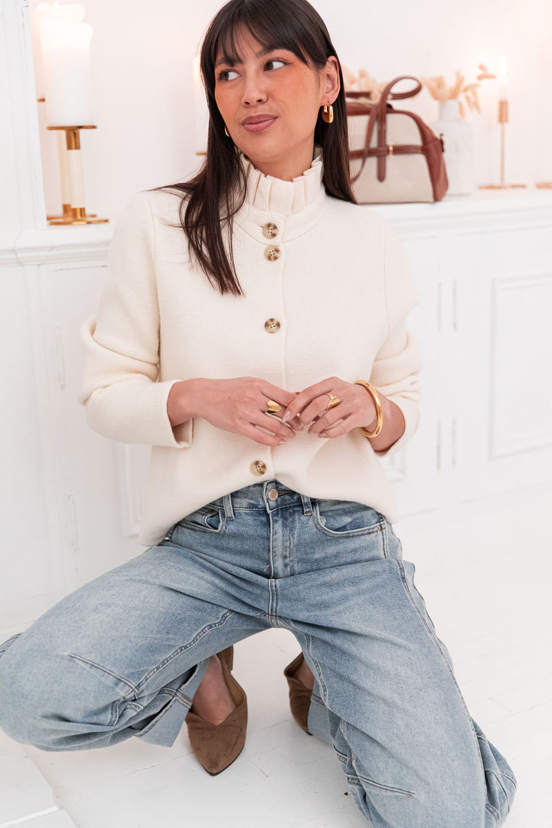 ANOUCK Écru - Cardigan Col Victorien