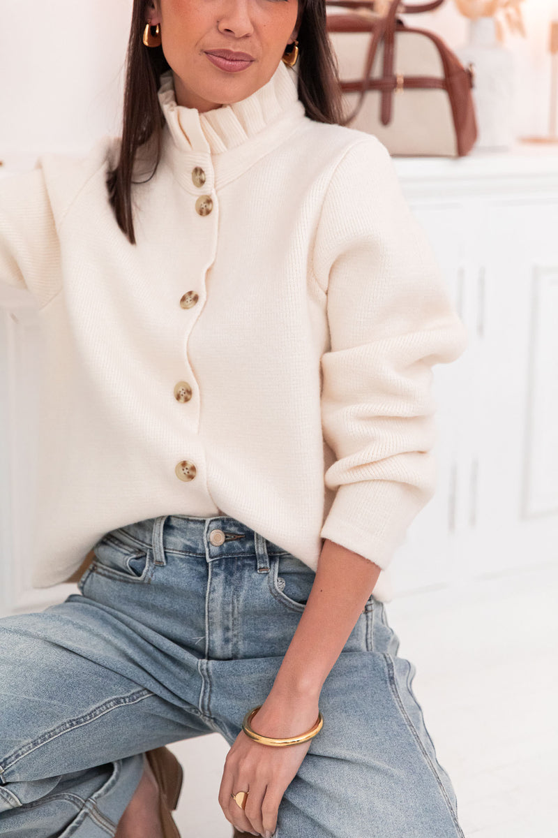 ANOUCK Écru - Cardigan Col Victorien
