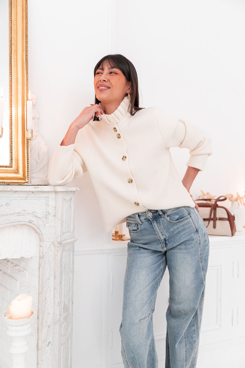 ANOUCK Écru - Cardigan Col Victorien