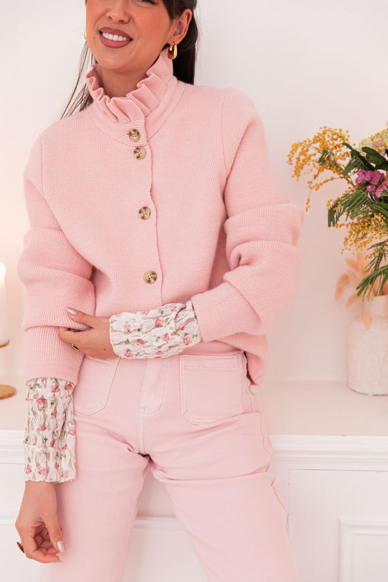ANOUCK Rose - Cardigan Col Victorien