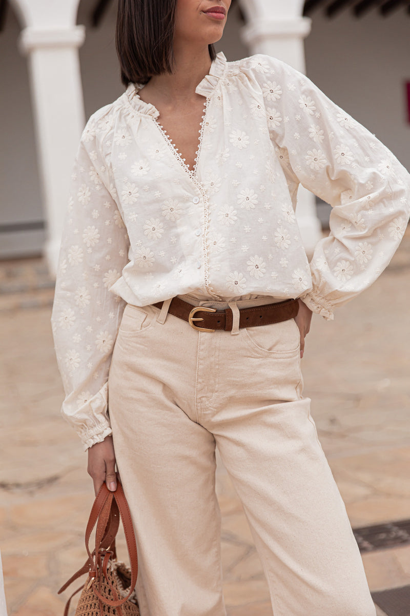 ANTHÉA Écrue - Chemise Brodée