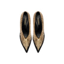 Arinna Black High-Heel Pump with shimmering gold embellishments and pointed toe, crafted in Italy.