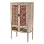 Massaï - 2 Door 2 Drawer Wardrobe In Mango Wood And Colored Canework