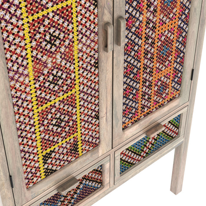 Massaï - 2 Door 2 Drawer Wardrobe In Mango Wood And Colored Canework