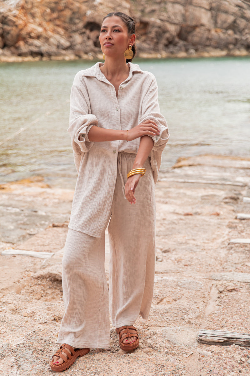 ASIANNA Beige - Cotton Gauze Trousers