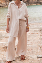 ASIANNA Beige - Pantalon Gaze De Coton