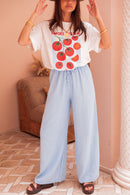 ASIANNA Bleu Ciel - Pantalon Gaze De Coton