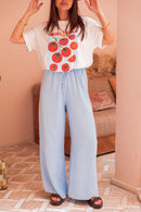 ASIANNA Bleu Ciel - Pantalon Gaze De Coton