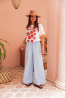 ASIANNA Bleu Ciel - Pantalon Gaze De Coton