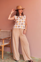 ASIANNA Camel - Pantalon Gaze De Coton