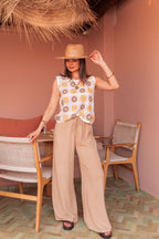 ASIANNA Camel - Pantalon Gaze De Coton