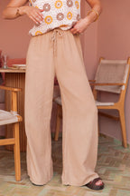 ASIANNA Camel - Pantalon Gaze De Coton