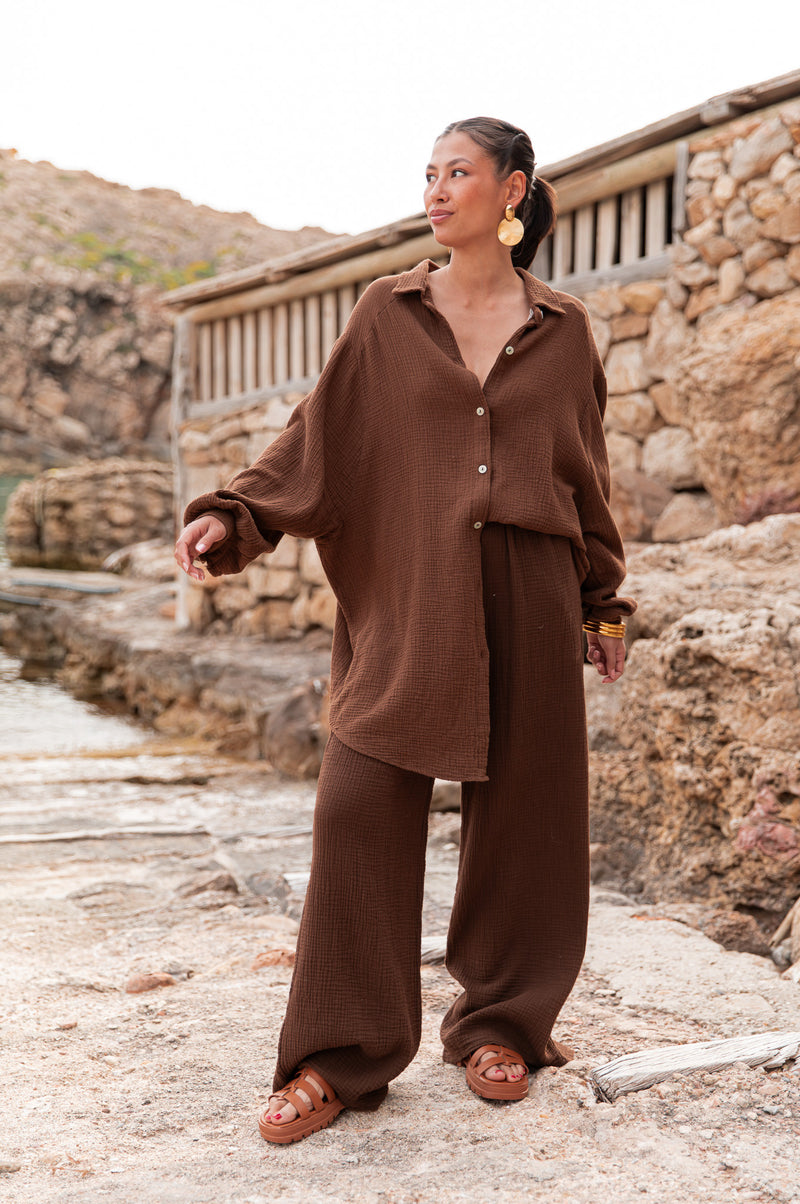 ASIANNA Chocolat - Cotton Gauze Pants
