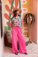ASIANNA Fuchsia - Pantalon Gaze De Coton