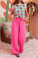ASIANNA Fuchsia - Pantalon Gaze De Coton