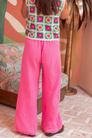 ASIANNA Fuchsia - Pantalon Gaze De Coton