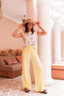 ASIANNA Jaune Pâle - Pantalon Gaze De Coton