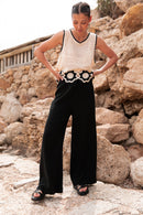ASIANNA Noir - Pantalon Gaze De Coton