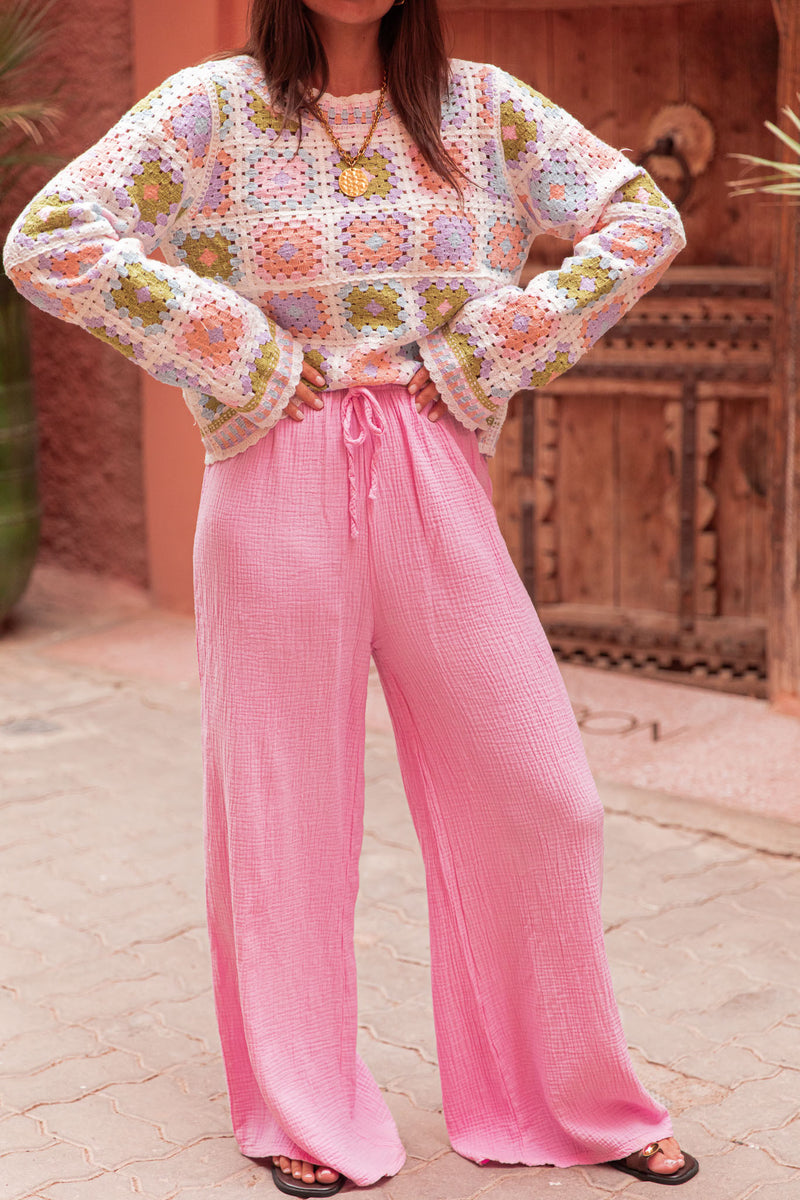 ASIANNA Rose - Pantalon Gaze De Coton