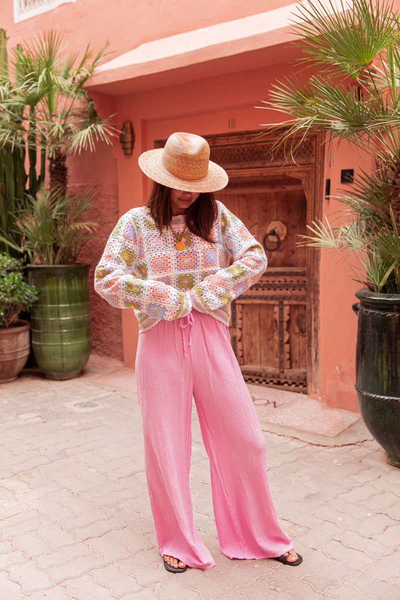ASIANNA Rose - Pantalon Gaze De Coton