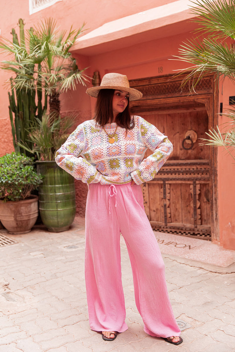 ASIANNA Rose - Pantalon Gaze De Coton