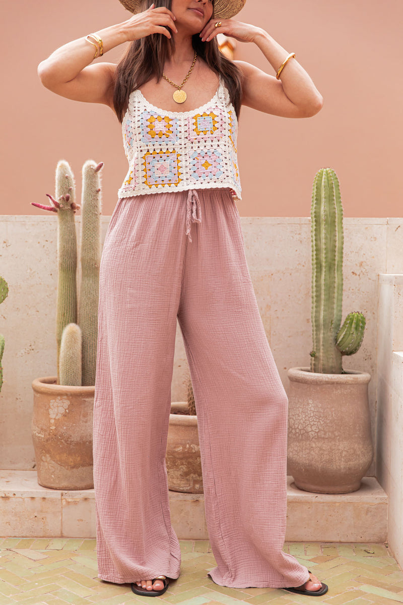 ASIANNA Vieux Rose - Pantalon Gaze De Coton