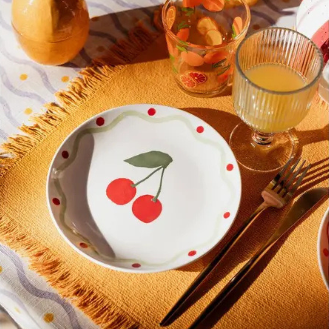 Fruity Cherries Dessert Plate – Set of 6