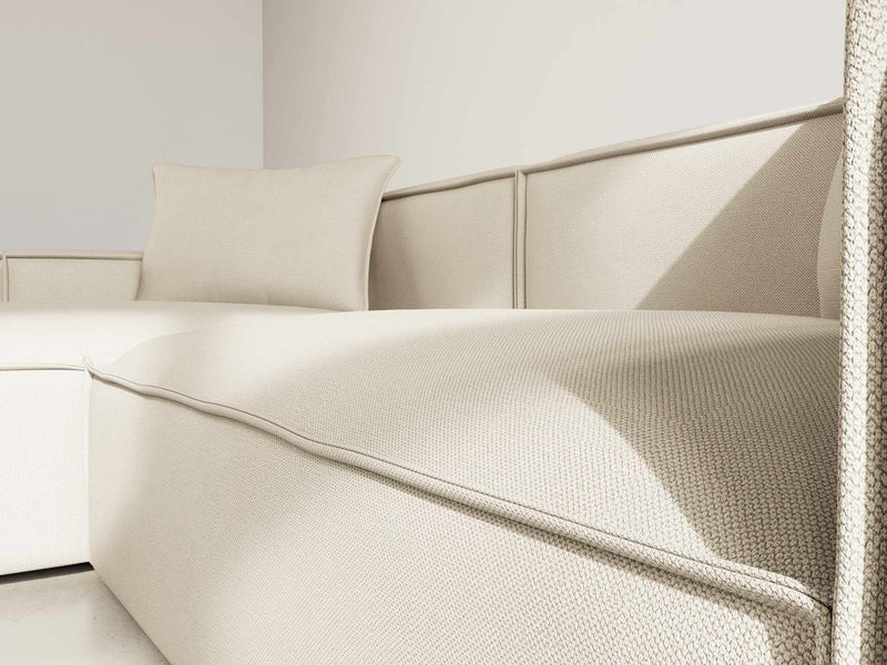 Atlas - Canapé D'Angle Réversible - 4 Places - Velours Texturé - Beige