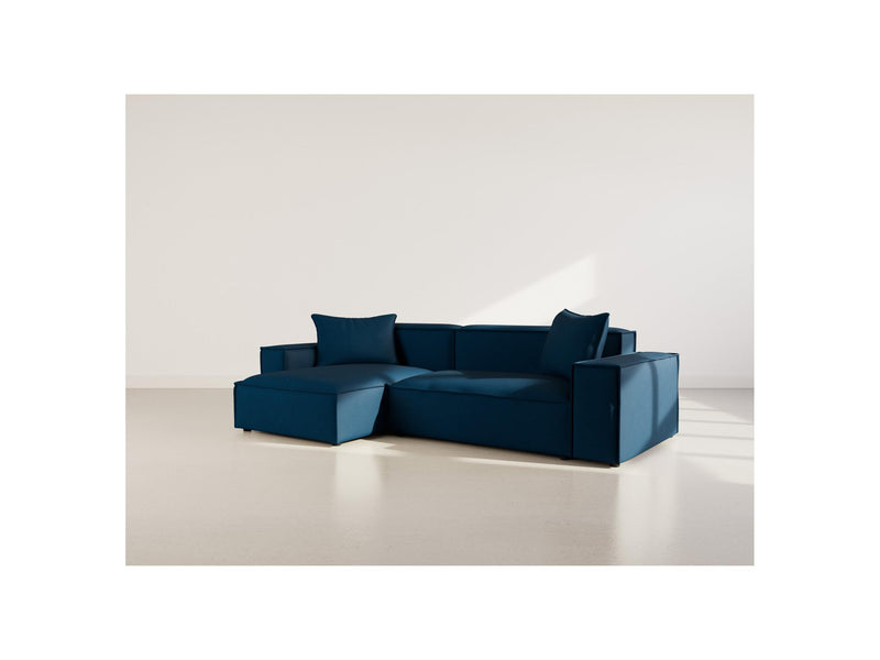 Atlas - Canapé D'Angle Réversible - 4 Places - Velours Texturé - Bleu