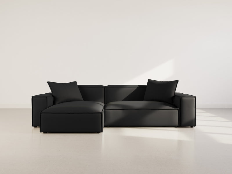 Atlas - Canapé D'Angle Réversible - 4 Places - Velours Texturé - Noir