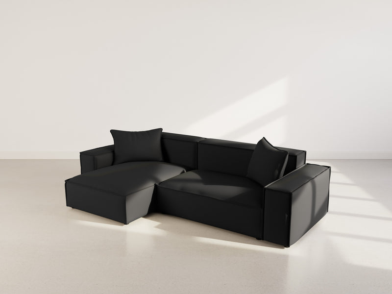 Atlas - Canapé D'Angle Réversible - 4 Places - Velours Texturé - Noir