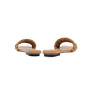 Aurnia Latte Flat Sandal featuring a stylish braided design and comfortable flat sole, perfect for summer outings.