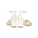 Aurnia Sahara block ankle sandals showcasing a 50MM heel, open toe design, and elegant ankle strap in sahara leather.
