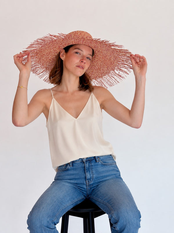 Aurora Straw Hat - Natural & Fuschia