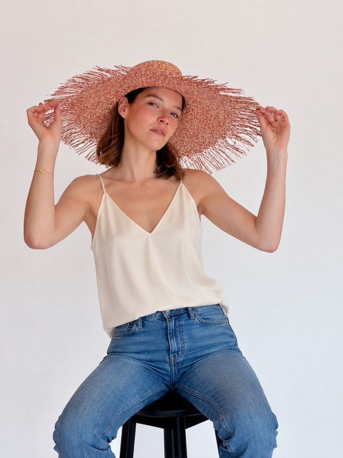 Sombrero de Paja Aurora - Natural y Fucsia