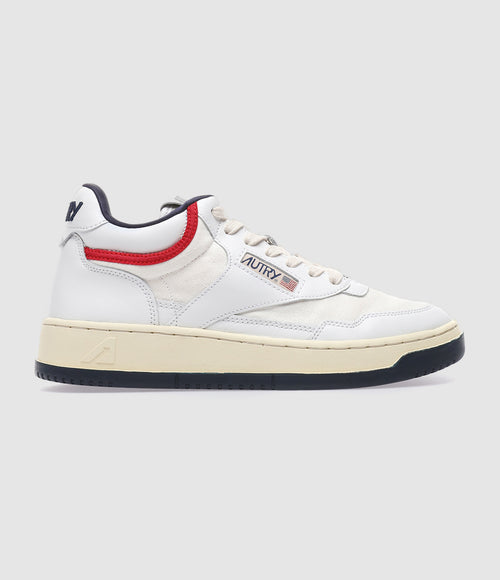 Autry - Baskets Open Mid Cuir Blanc, Rouge - Femme