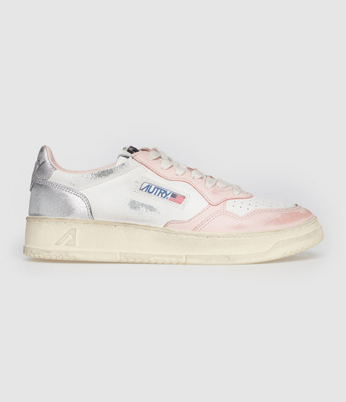 Autry - Baskets Medalist Cuir Blanc Rose Argenté, Collection Super Vintage - Femme